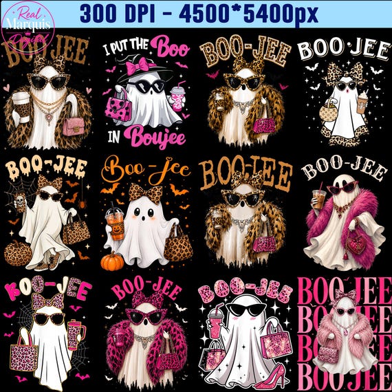 Boo Jee Ghost PNG Bundle, Boujee Halloween Sublimation Design, Cute Spooky Girl PNG, Leopard Bow Ghost Shirt Digital Download