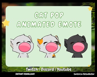 Cat POP Animated Emote: Twitch, Discord, Youtube (Instant Download)