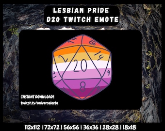 Lesbian Pride D20 Emote: Twitch, Discord, Youtube (Digital Download)