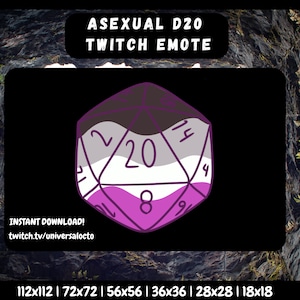 Asexual Pride D20 Emote: Twitch, Discord, YouTube (Digital Download)