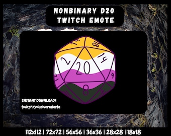 Non-binary Pride D20 Emote: Twitch, YouTube, Discord (Digital Download)