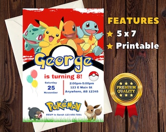 Poke mon Birthday Invitation | Pikachu Editable Digital Invitation | Kids Birthday Invitation