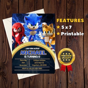 Invito di compleanno di Sonic the Hedgehog / Invito digitale modificabile di Sonic / Invito di compleanno per bambini