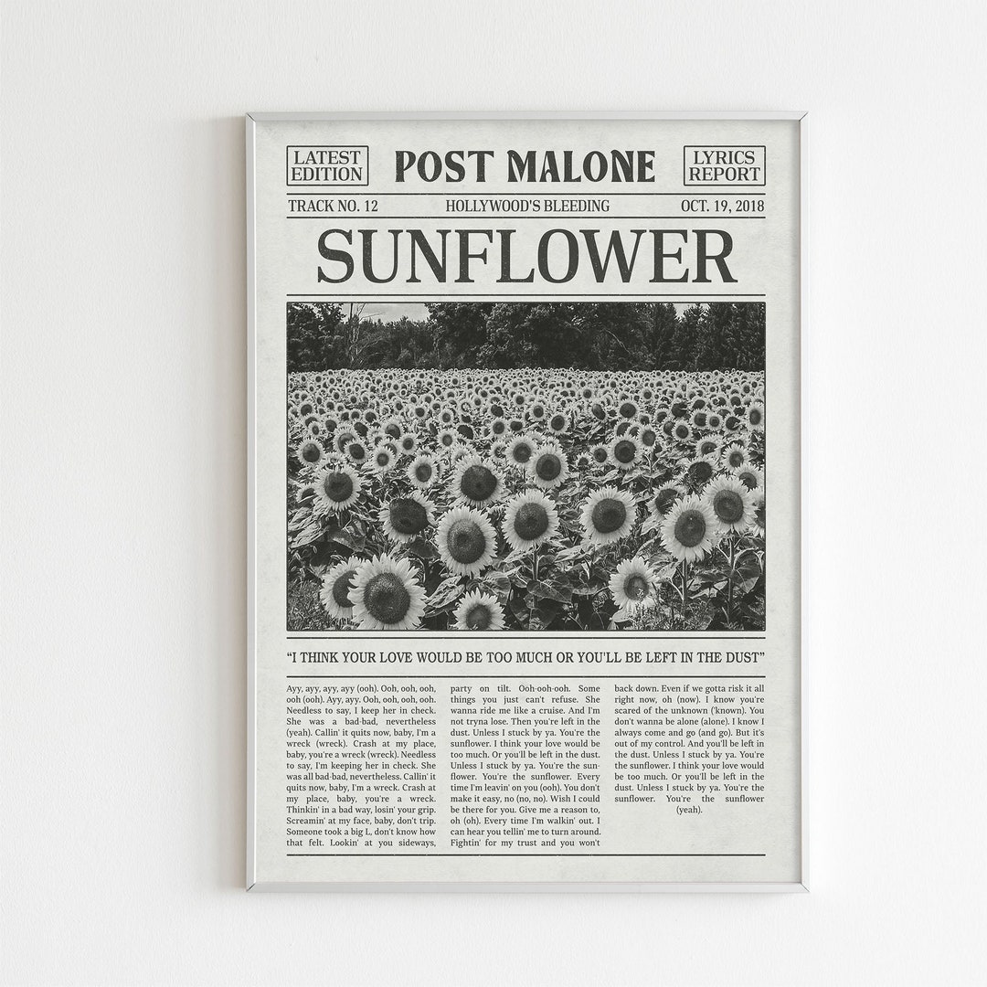 Vintage Post Malone Newspaper Style Poster Sunflower Poster Etsy