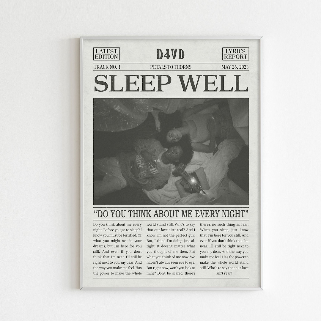 D4vd Retro Newspaper Print Sleep Well Lyrics Poster Petals - Etsy