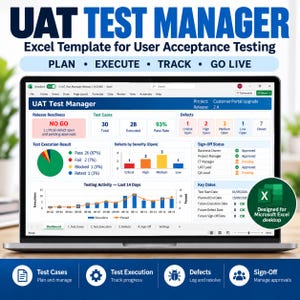 UAT Test Manager Excel Template | User Acceptance Testing | Test Case, Defect Tracker, Sign-Off & QA Dashboard