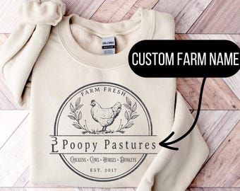 Custom Farm Sweatshirt, Garden Sweater, Vintage Chicken Sweater, Personalized Logo, Gift for Chicken lover, Gardening Gift, Local Farm Gift