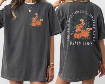 Comfort Colors® Pumpkin Bible Verse Shirt,Fall Christian Tshirt for Women,Jesus Faith Tee,Retro Religious Gift,Trendy Floral Christian Merch