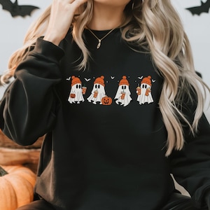 Ghost Iced Coffee Sweatshirt,Fall Coffee Latte Sweater,Halloween Party Shirt,Coffee Enthusiast Mom Gift,Spooky Season,Pumpkin Patch Crewneck