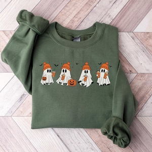 Ghost Iced Coffee Sweatshirt,Fall Coffee Latte Sweater,Halloween Party Shirt,Coffee Enthusiast Mom Gift,Spooky Season,Pumpkin Patch Crewneck