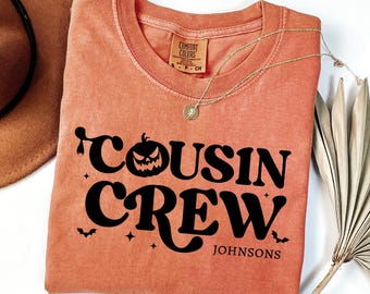 Custom Halloween Cousin Crew Shirts, Retro Comfort Colors® Trick or Treat Name Shirt, Group Spooky Season Shirt,Minimalist Fall Family Shirt