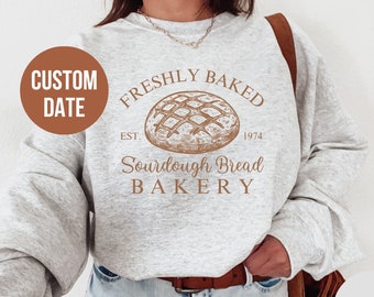 Sudadera de masa madre personalizada, cuello redondo amante de la repostería retro, suéter de panadería, iniciador de masa madre, regalo de mamá ama de casa, camisa de pan, Día de las Madres