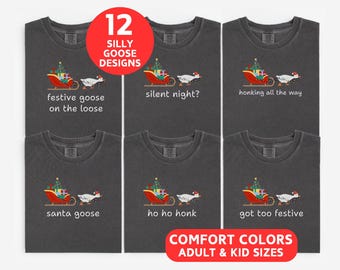 Camiseta navideña grupal de Silly Goose, camiseta divertida de familia de gansos navideños a juego, camiseta navideña con luces Comfort Colors®, camiseta navideña con animales sarcásticos