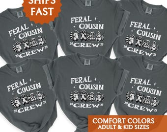 Custom Funny Raccoon Cousin Crew Shirt,Matching Family Reunion Group Tshirt,Comfort Colors® Feral Kids Shirt,Meme Shirt, Family Trip Gift