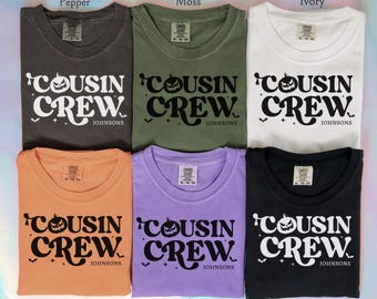 Custom Halloween Cousin Crew Shirts, Retro Comfort Colors® Trick or Treat Name Shirt, Group Spooky Season Shirt,Minimalist Fall Family Shirt