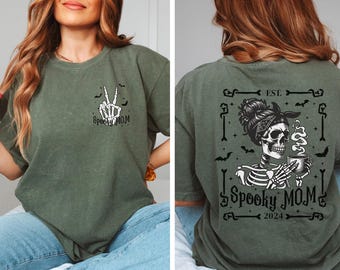 Custom Mom Skeleton Comfort Colors Shirt,Trendy Front And Back Tshirt,Pregnancy Announcement,Halloween Maternity Tee,Spooky Gift For New Mom