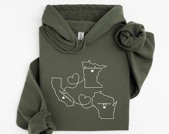 Custom Name Matching Friendship Hoodie,Personalized Long Distance Best Friend Sweatshirt,Friends Reunion Sweater,Custom State Birthday Gift