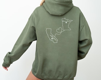Custom Name Matching Couple Hoodie,Personalized Long Distance Relationship Sweatshirt,Cute Valentine Anniversary Sweater,Two Maps Wife Gift