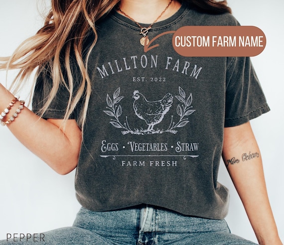 Custom Farm Shirt,Vintage Chicken Tshirt,Crazy Chicken Lady,Garden Shirt,Gift for Chicken Lover,Gardening Gift,Personalized Local Farm Gift