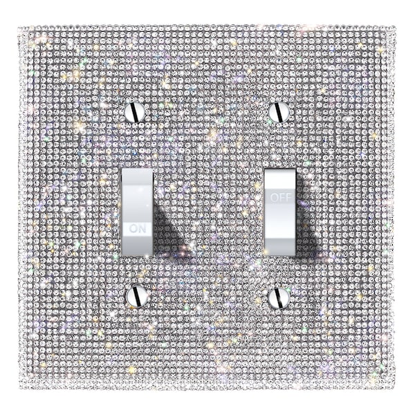 Silver Bling Rhinestones Wall Plate Cover, Double Gang Toggle Light Switch Cover