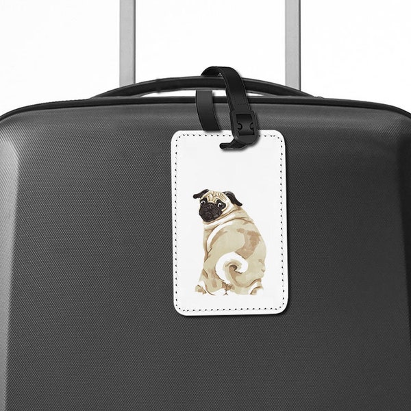 PU Leather Luggage Tag Name Tag Bag Tag for Travel Suitcase Baggage Luggage, Pug Dog