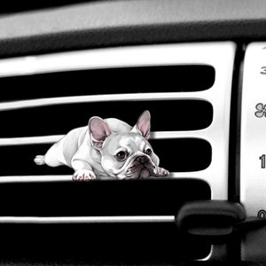 Fresh Scented Car Air Freshener Vent Clip, Interior Decoration for Cars, French Bulldog Dog, Lying Down Face Looking Up