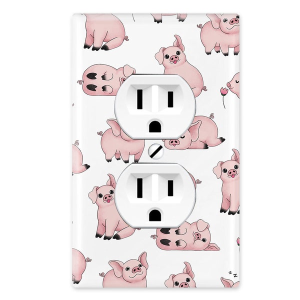 Duplex Outlet Cover Wall Plate / Switch Plate - Pig Funny Playful Postures