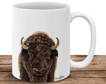11 oz White Coffee Mug Tea Cup, American Buffalo Bison