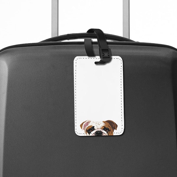 PU Leather Luggage Tag Name Tag Bag Tag for Travel Suitcase Baggage Luggage, English Bulldog