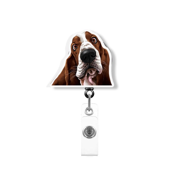 Retractable Badge Reel ID Holder with Clip for Office Worker, Nurse, Doctor, Teacher, Student, Basset Hound Dogs