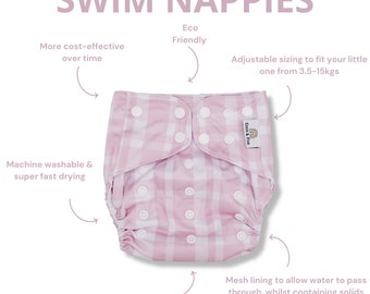 Reusable Swim Nappy, Beach Nappies, Eco Swim Nappy, Pool Diaper for Newborn & Toddler Kids, First Birthday Gift, Babyshower Gift | Gingham