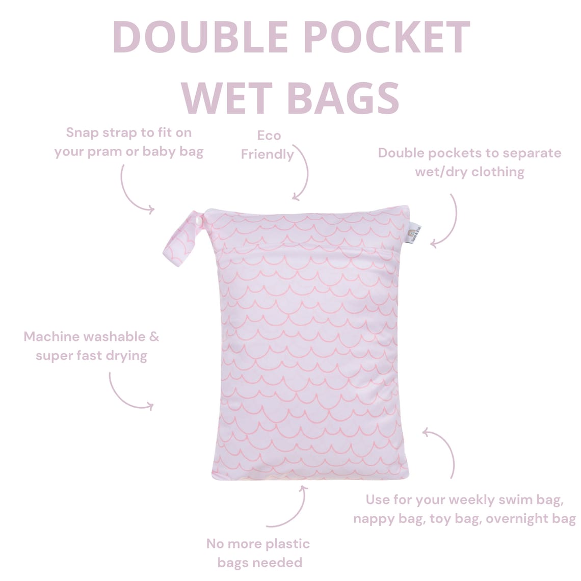 Waterproof Wet Bag, Double Pocket Wet Bag, Swimming Bag, Wet Bag for Baby Kids Nappies, Daycare