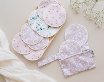 Reusable Nursing Pads, Set of 5 Breast Pads & Wet Bag, New Mum Gift, Baby Shower Gift, Breastfeeding Essentials, New Mum Essentials