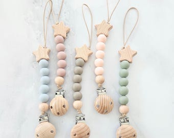Silicone and Wood Baby Dummy Clip
