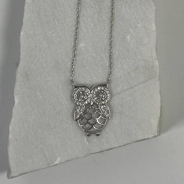 Silver Owl Necklace, Sterling Silver 925, Owl Lover Gift, Wisdom Symbol Jewelry,Cute Owl Jewelry, Animal Charm Gift, Owl Charm Necklace Gift