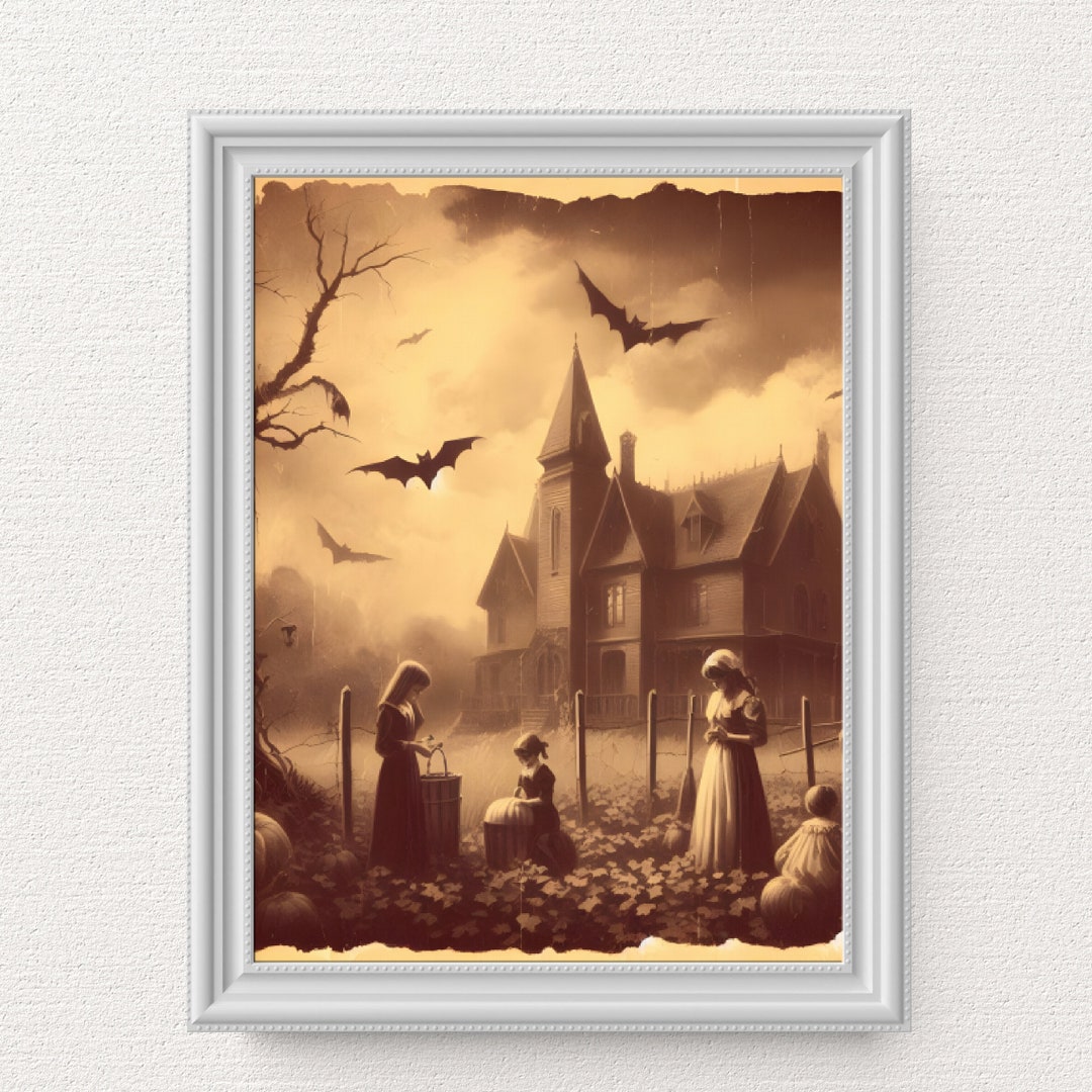 Spooky Vintage Halloween Art Halloween Wall Decor Spooky Etsy