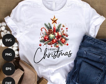 Merry Christmas SVG, Christmas Shirt Svg, Retro Christmas Svg, Merry Xmas Svg, Christmas Vector, Cricut Cut Files PNG, EPS, Dxf