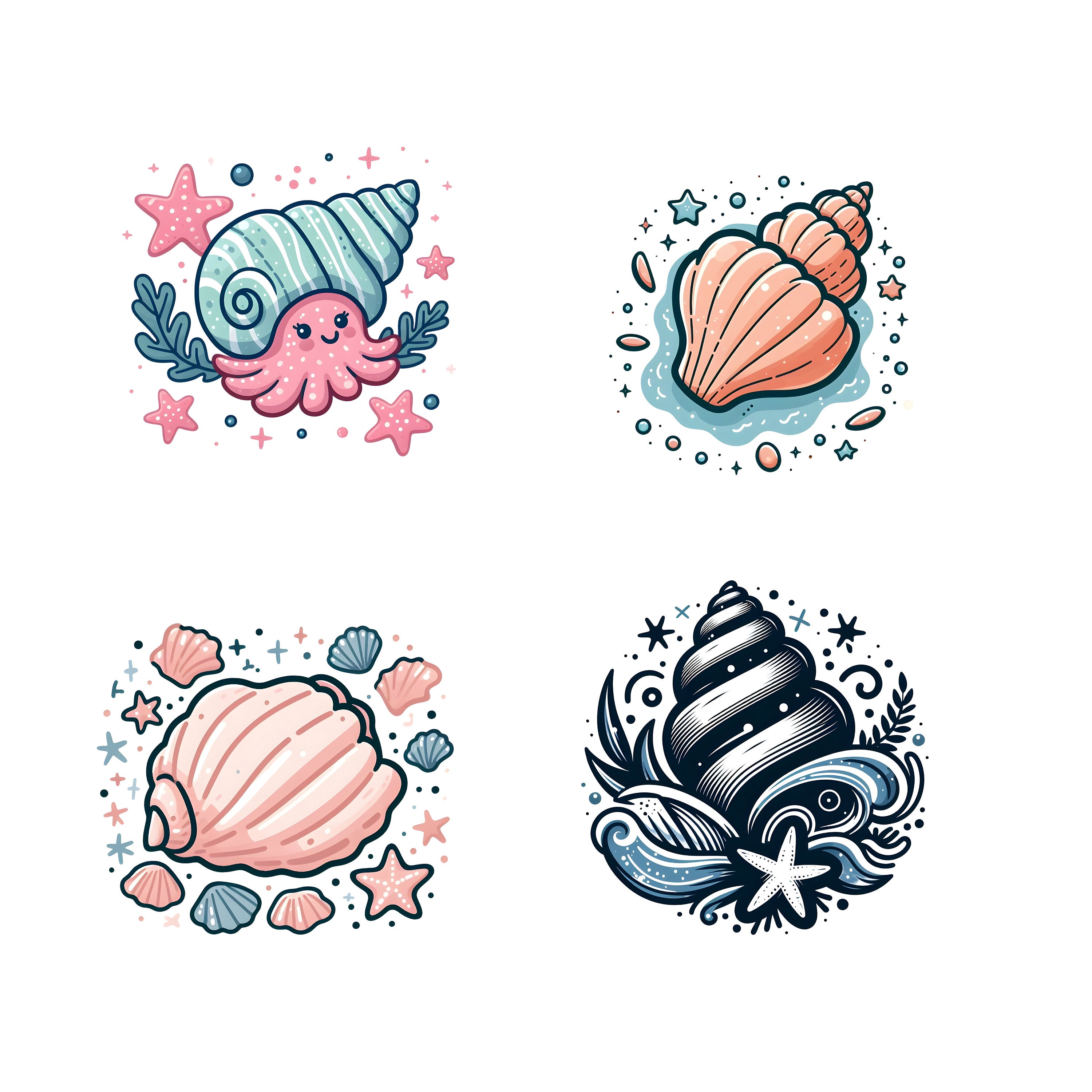 Cute Seashell SVG Bundle, 15 Sea Shells Svg, Beach Svg, Ocean Cut File ...