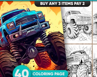 40 páginas para colorear de Monster Trucks: Actividad para aliviar el estrés (PDF imprimible)