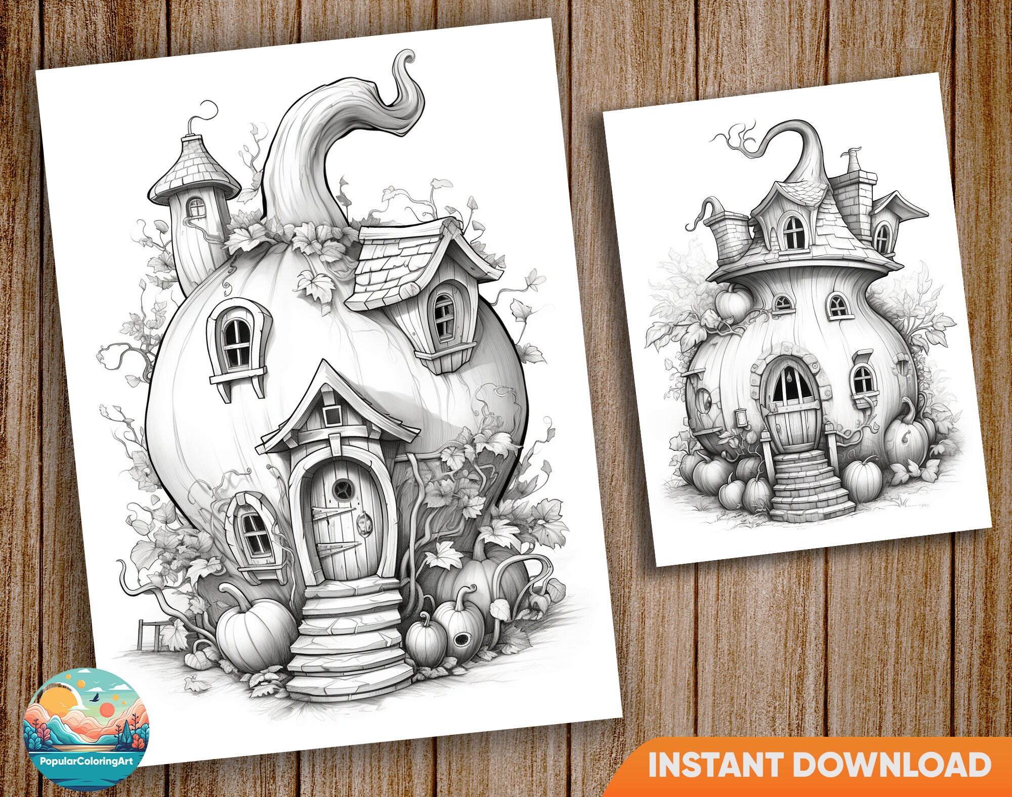 30 Pumpkin House Coloring Pages for Adults and for Kids - Etsy