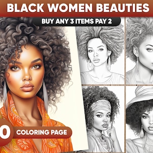 30 Black Women Beauties Portrait Coloring Pages for adults, Instant Download, Grayscale Coloring Book, Printable PDF File