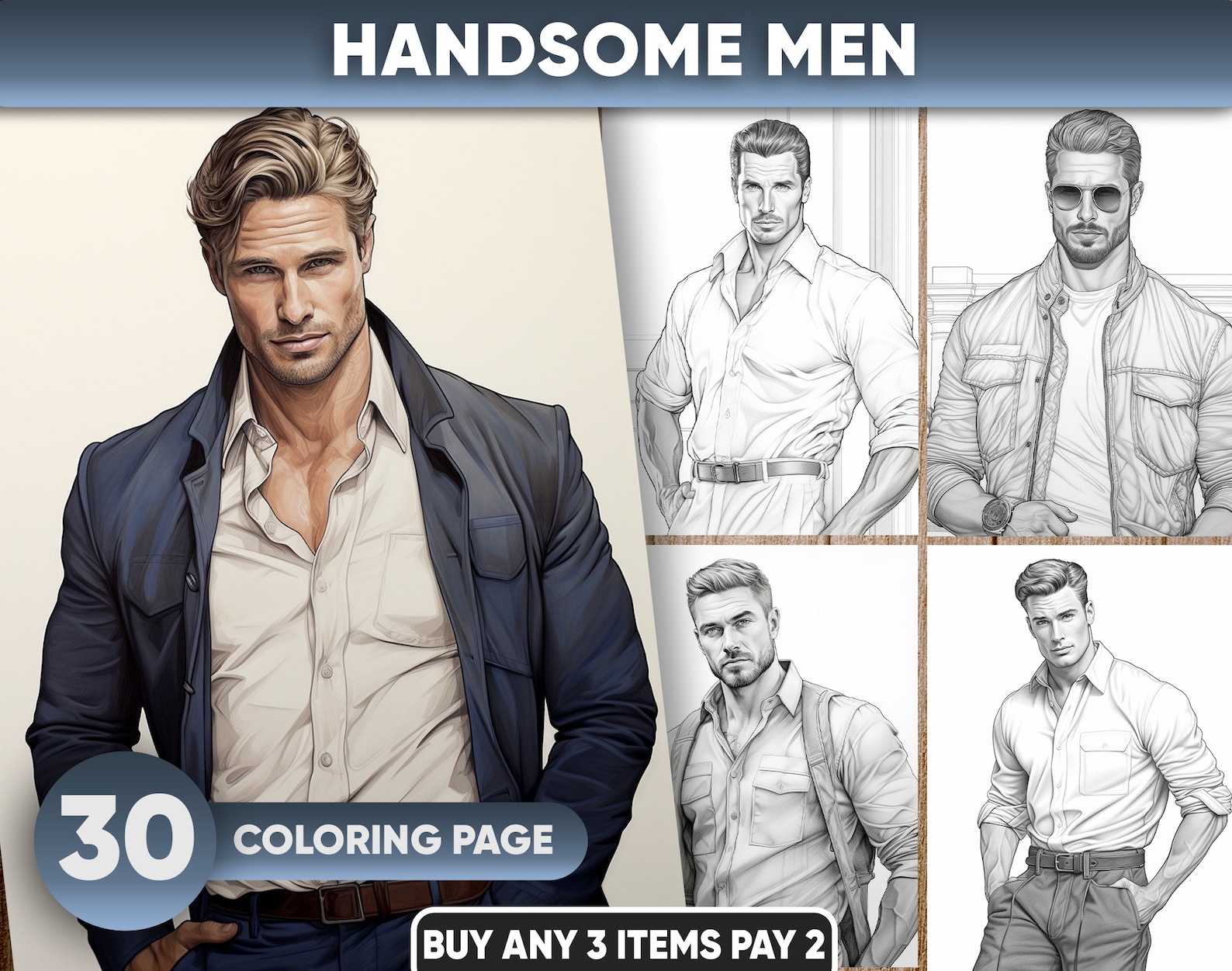 30 Handsome Men Coloring Pages for Adults Instant Download - Etsy