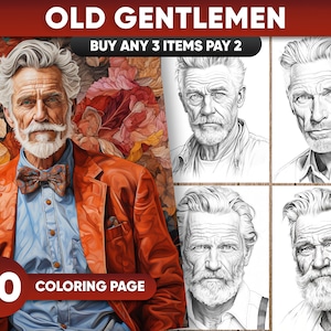 Old Gentlemen Coloring Book: 30 Grayscale Portrait Pages (PDF/JPEG)