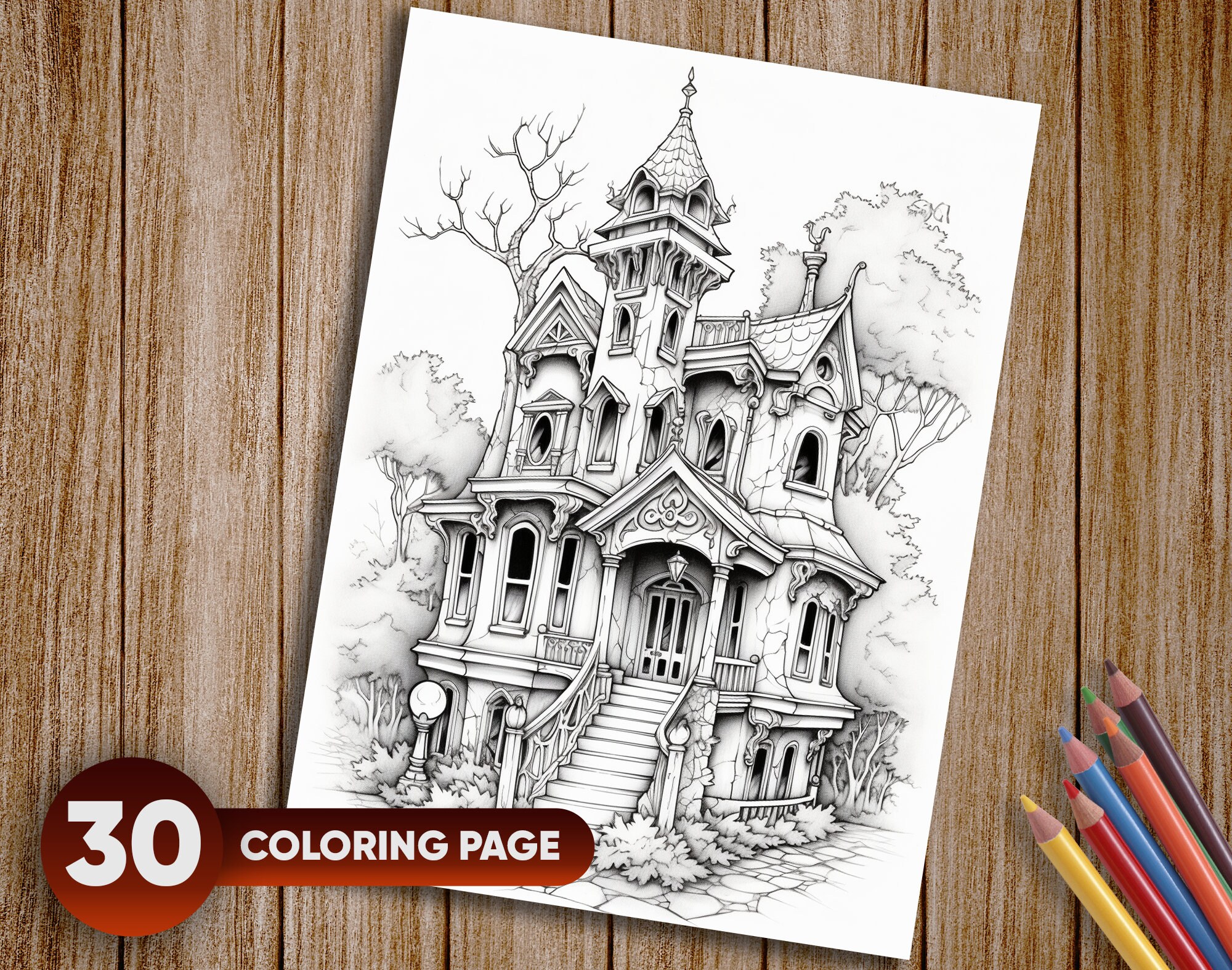 30 Haunted House Coloring Pages for Adults and for Kids - Etsy