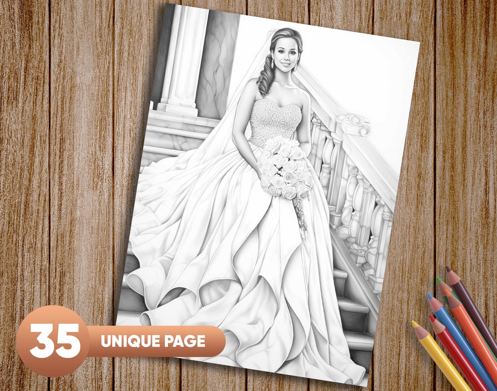 35 Beautiful Wedding Bride Coloring Page, Adults & Kids Instant