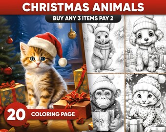 Christmas Animals Coloring Book: 20 Festive Critters (Digital Download)