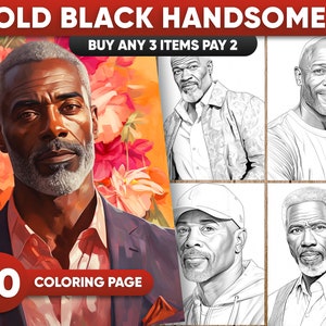 Old Black Handsome Men Coloring Book: 30 Grayscale Portraits (PDF/JPEG)