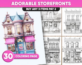 Adorable Storefront Coloring Printables, Cute Storefronts, Procreate, Jpg, Letter Size, Cozy Shop Coloring bilding Coloring Page, PDF File