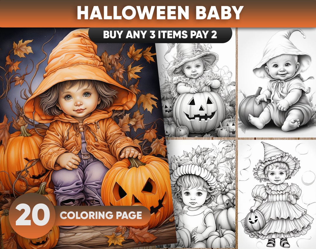20 Halloween Baby Coloring Pages, JPEG/PDF Format, Instant Download ...