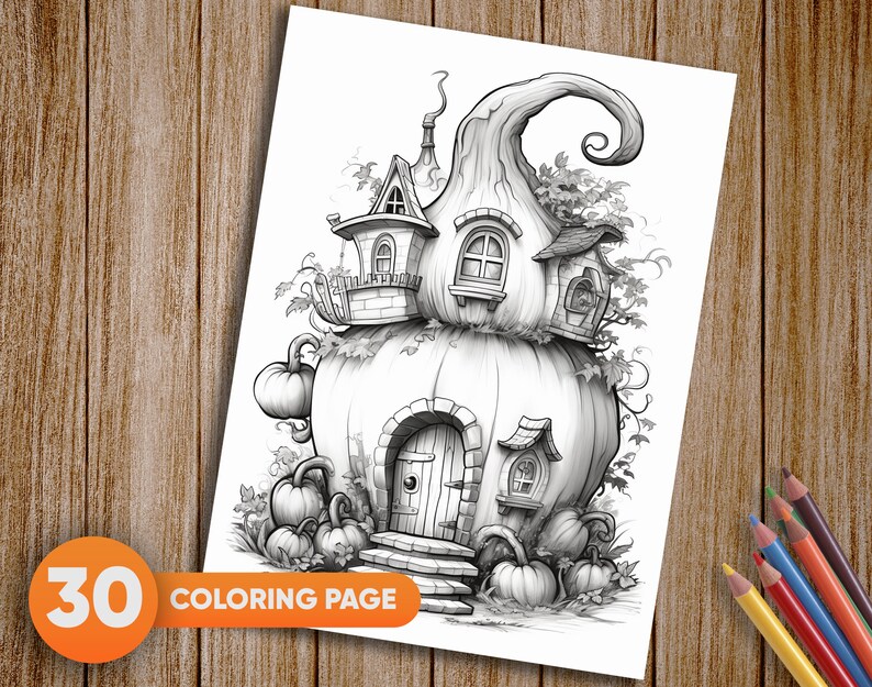 30 Pumpkin House Coloring Pages for Adults and for Kids - Etsy